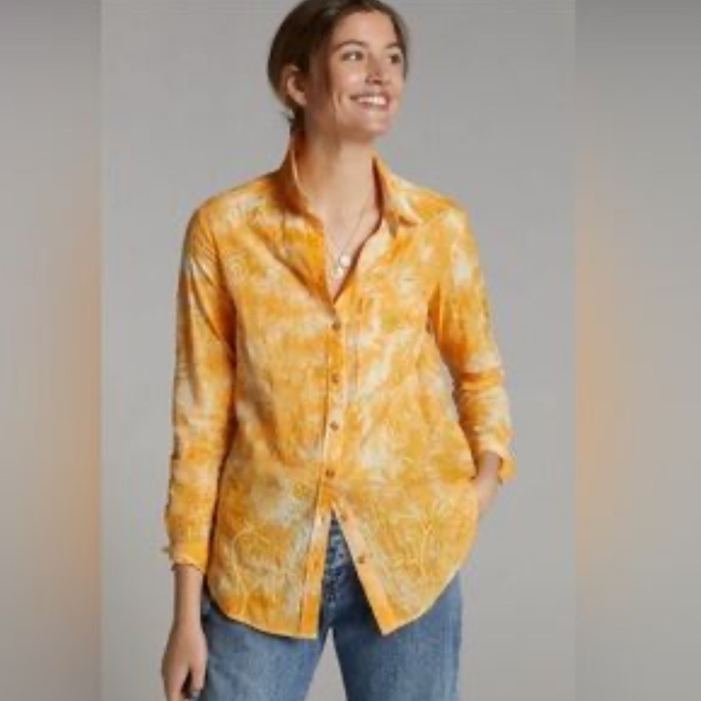 Anthropologie Pilcro Orange Woven Embroidered Shirt Anthropologie Top Small